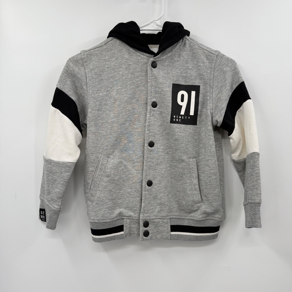 Zara Kids Size 7 Gray Black Color Block Hoodie Jacket Varsity‎ Style